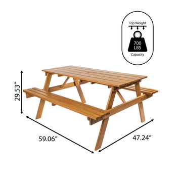 Shoreham 59" Modern Classic Outdoor Wood Picnic Table Benches with Umbrella Hole - JONATHAN Y